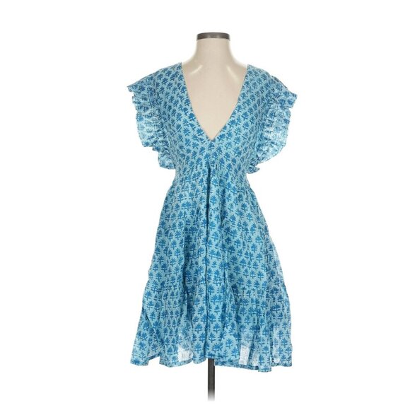 NWT Oliphant Small Blue Boho Quiet Luxury Flowy Vacation Cotton Unique Dress - Picture 2 of 14